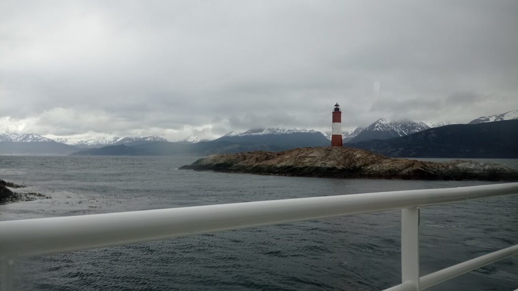 A view of Ushuaia's lighthouse and the Beagle Channel in the background