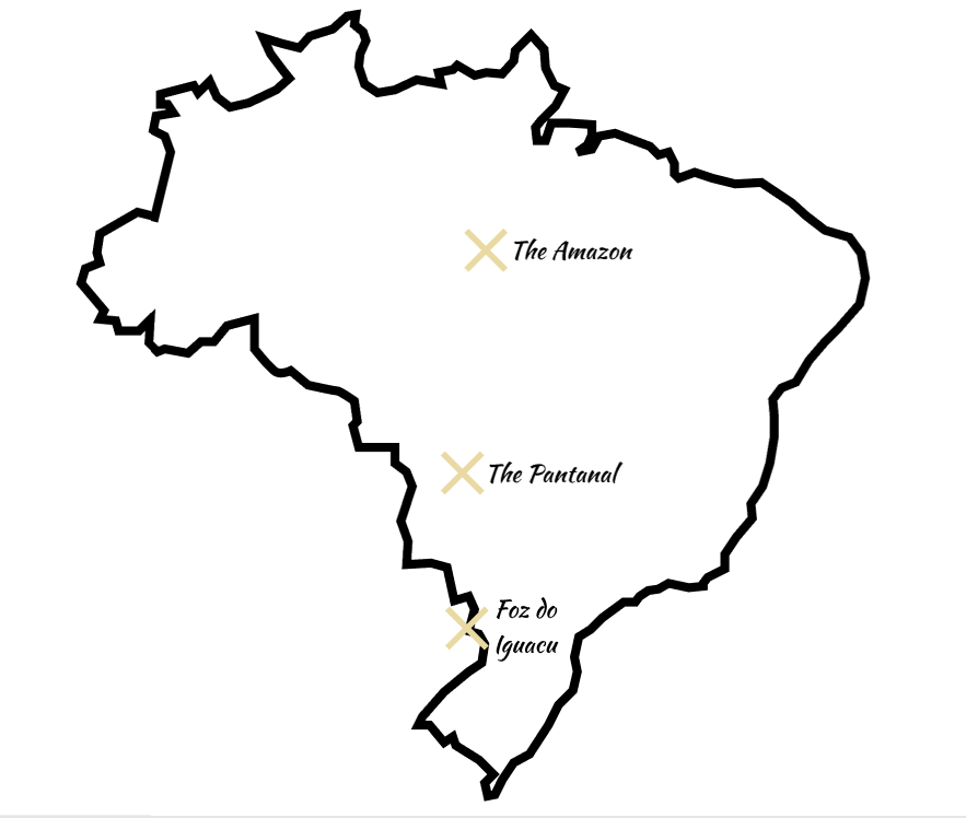 A map of one-week Brazil itinerary locations
